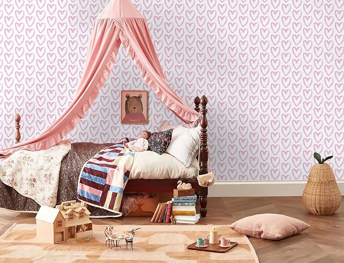 Timeet 17.7In x 196.8In Pink Wallpaper Heart Wall Paper Peel and Stick Modern Self Adhesive Removable Contact Paper Cabinets Wallpaper for Bedroom Kids Room Eco-Friendly Wallpapers