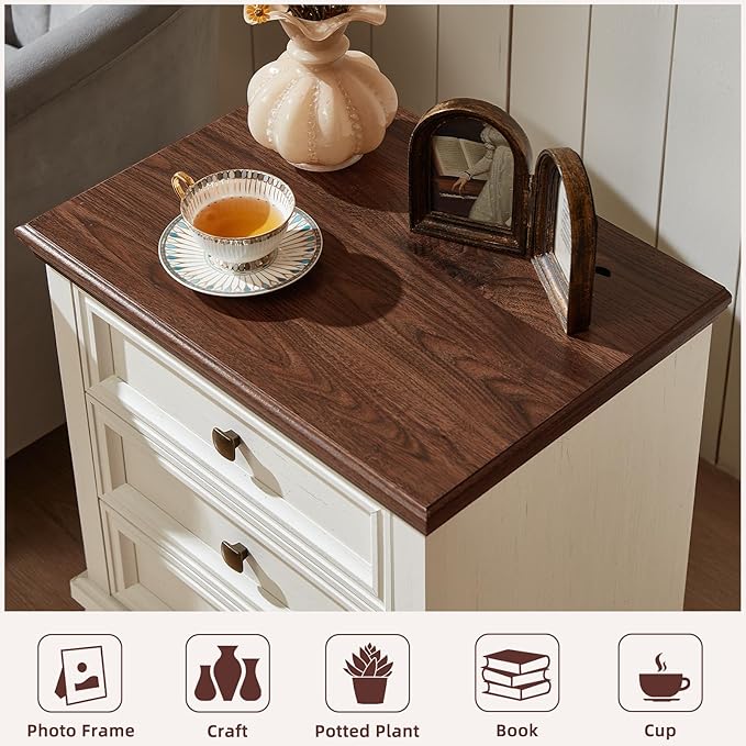 Farmhouse Bedroom Dresser and Nightstand Set of 4, 6 Drawer Low & 5 Drawers Dresser & 3 Drawer Nightstand Set with Wooden Legs, Rustic Wood Furniture for Bedroom, Hallway, White