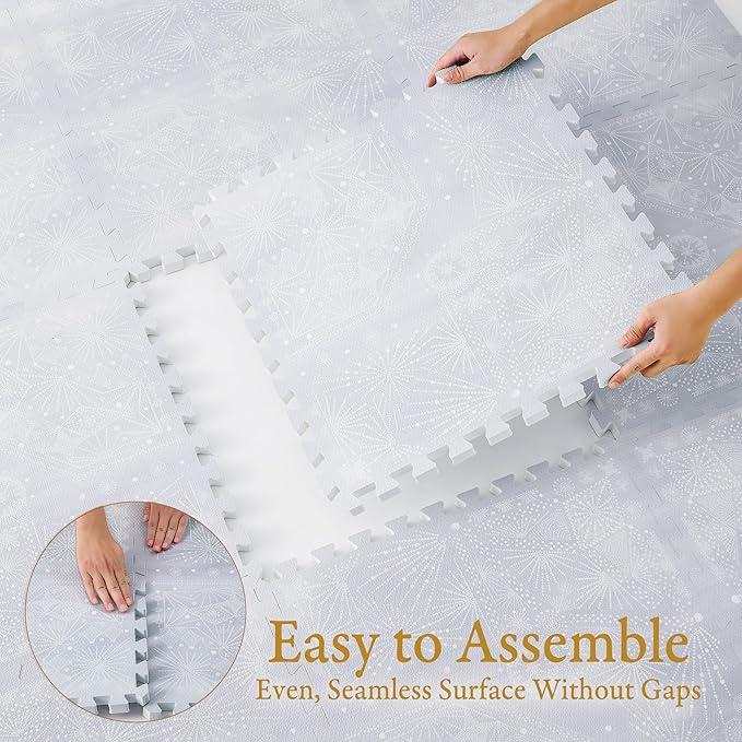 PopsyKosy Premium Baby Floor Play Mat - Thick & Cushioned 1 inch Playroom Foam Mat, Non-Toxic Odorless - 6 Tiles - Spacious 6x4 ft. - Stylish & Large, Waterproof for Kids & Toddlers - Lavender Gray