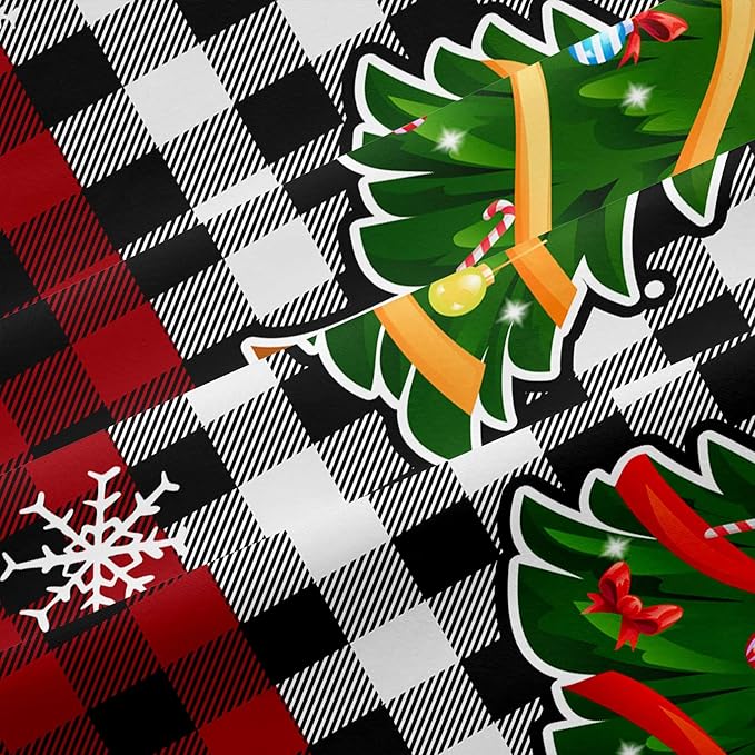 Christmas Duvet Cover King Size Black White Gingham Bedding Set 3 Pieces Kids Boys Girls Red Plaid Grid Christmas Tree Gingerbread Man Comforter Cover with Zipper Closure