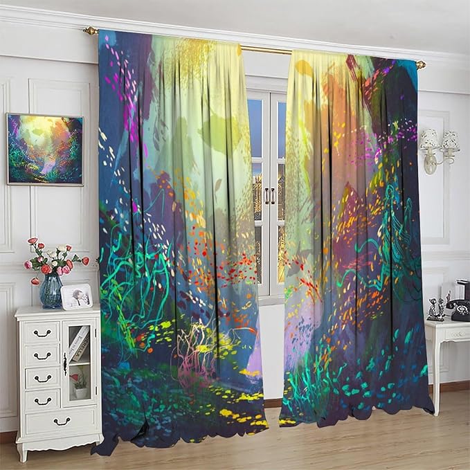 Ocean Blackout Curtain, Untouched Wild Underwater Aquatic World Corals Exotic Fishes Seascape Curtain for Living Room Cafe Set 2 Panels,52x84 Inches, Style-2
