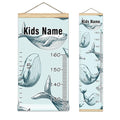 Personalized Kids Name Growth Chart Ruler for Wall Wood Frame Height Measure Chart 13.4x56 in Linen Hanging Height Growth Chart Ocean Dolphin Fish Kids Room Decor