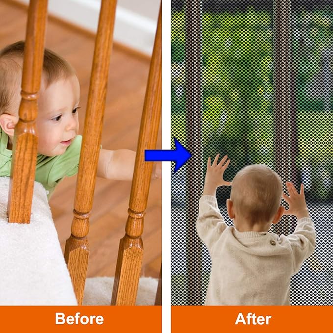 Child Safety Net, Durable Banister Guards for Kids Safety for Indoor Stairs Rails Cribs Balcony, Easy to Install and Use for Kids Pets Toys Safety with More Ties (Black)