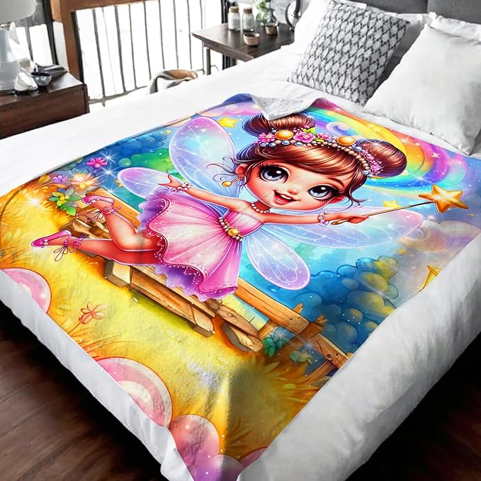 Girls Blanket Fairy Throw Blankets Gift for Kids Teens Adults Daughter Birthday, 60x80 Inches Warm Lightweight Fairy Throw for Sofa Couch Bed Travel