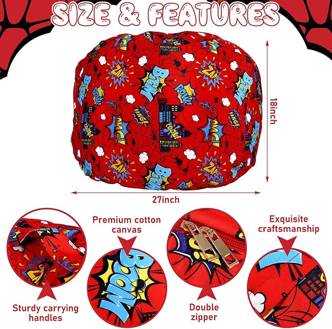 Boao Spider Stuffed Animal Storage Bean Bag Chair Cover (No Filler) Washable Canvas Beanbag Chair Bean Bag Cover with Zipper for Organizing Plush Toys or Textile, Sack Beanbag for Adults