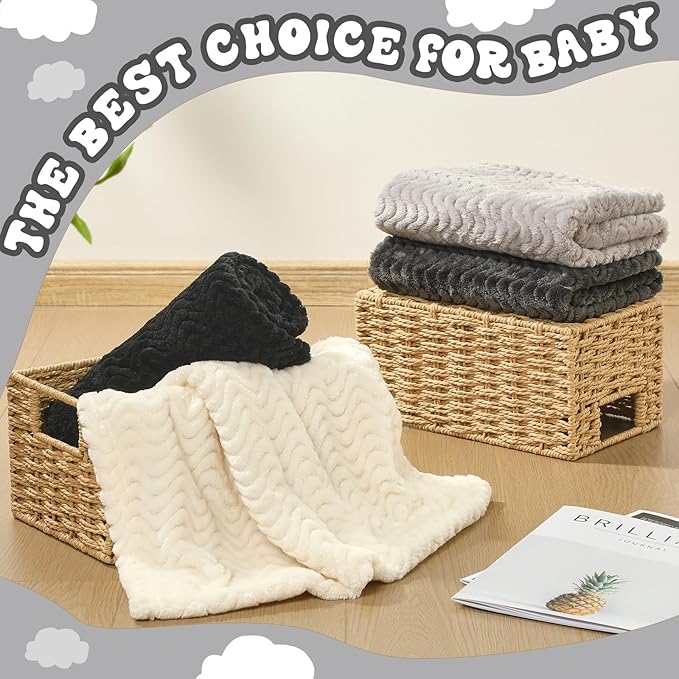 Frienda 4 Pcs Baby Fuzzy Blanket Fluffy Baby Blanket for Boys Girls Soft Warm Infant Newborn Toddler Receiving Nursery Bed Supplies, 32 x 24 Inch (Gray Black Color)