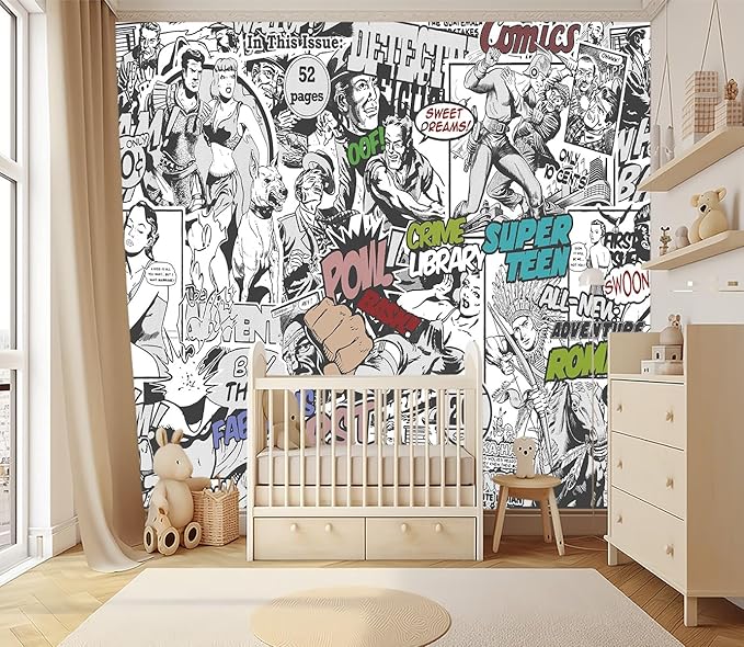 XMPMBM-Cartoon Hand-Painted Comics Nursery Room Fabric Wallpaper Kids Gaming Room Graffiti Bedroom Wall Mural-W 176" X H 113"（138 Square Foot）