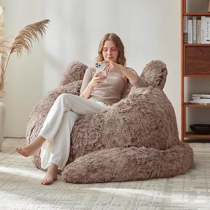 Bean Bag Chair for Adults Teen,Giant Bean Bag Chairs Cat Design,Plush Faux Fur Beanbag Couch Comfy Accent Floor Sofa for Reading, Playing, Relaxing in Living Room, Bedroom