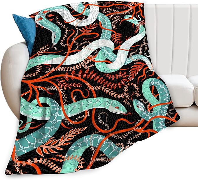 jerkboo Snake Blanket Throws Snake Gifts Snake Throw Blanket for Women Men Kids Adults Soft Warm Cozy Fleece Blanket for Couch Sofa Bed 60""x50""