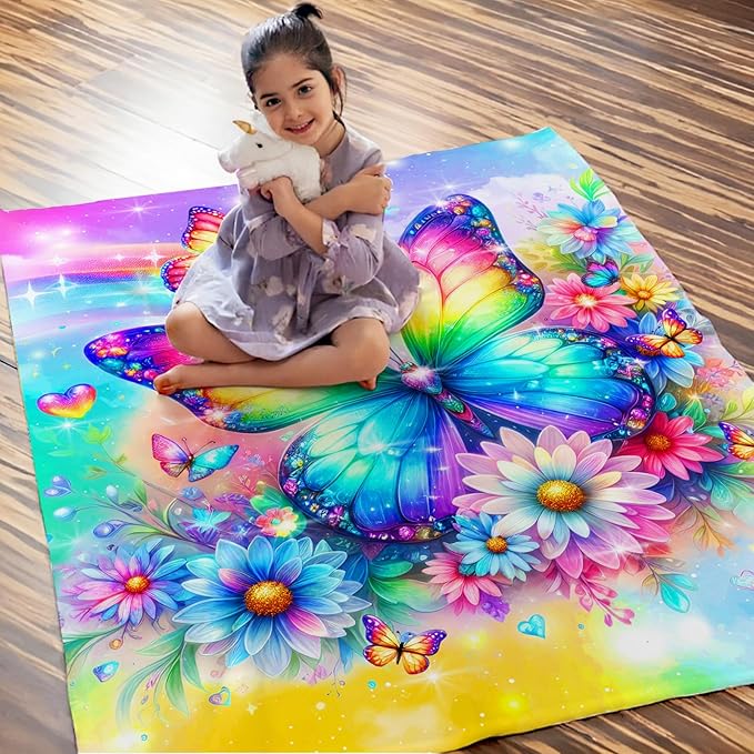 Butterfly Throw Blankets for Girls, Throw Gift for Kids Teens Adults Butterfly Lovers 60x80 Inches Soft Warm Lightweight Blanket for Sofa Couch Living Room Bed