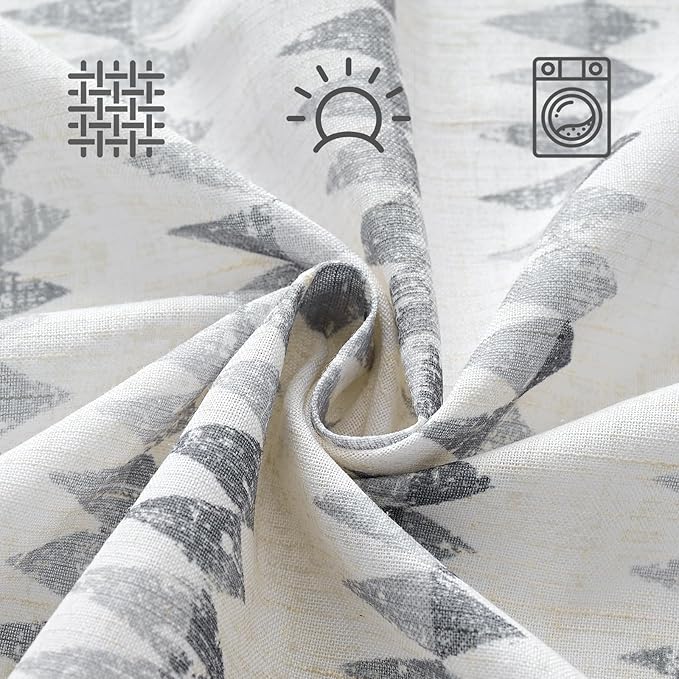 jinchan Linen Nursery Curtains for Living Room Boho Curtains for Bedroom Kids Room 96 Inches Long Geometric Printed Farmhouse Drapes Rod Pocket Window Treatment Curtain Set of 2 Panels Gray
