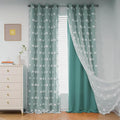 MYSKY HOME Teal Curtains for Kids Room Nursery Curtains 72 Inches Long for Girls Bedroom Double Layer Curtains White Pom Pom Sheer Curtains for Dining Room Grommet Room Darkening Panels W52 X L72