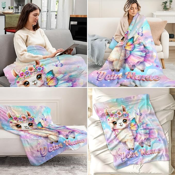 Personalized Alpaca Blanket - Soft Flannel Throw for Llama Lovers - Kids Throw Blankets for Chair, Office