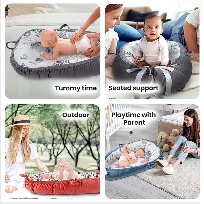 Totsi Baby Lounger with Pillow & Blanket | Ultra-Soft Baby Nest | Machine Washable Infant Lounger 0-24 Months | Adjustable Infant Nest for Travel | Baby Nest for Newborn