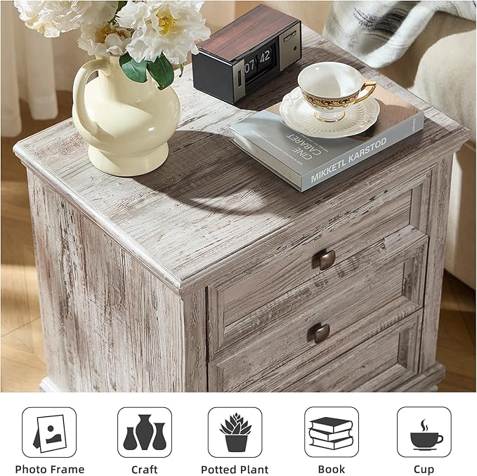 Farmhouse Bedroom Dresser and Nightstand Set of 4, 6 Drawer Tall & Low Dresser & 3 Drawer Nightstand Set with Wooden Legs, Rustic Wood Furniture Sets for Bedroom, Hallway, Grey