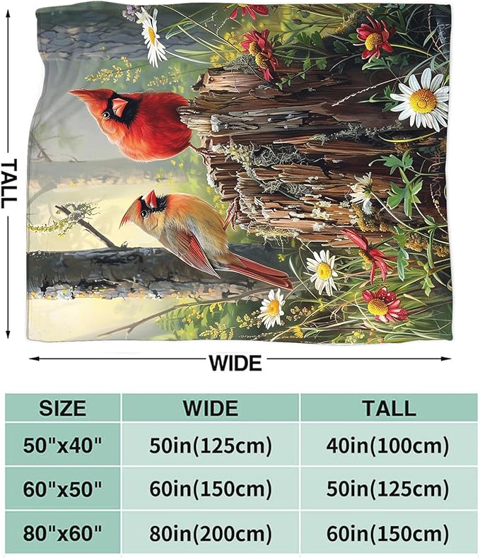 Tijuboni Cardinal Bird Throw Blanket Cardinal Gifts for Girls Boys Women Men Kids Adults Soft Flannel Fleece Blanket for Couch Sofa Bed Home Decor 40"x50"