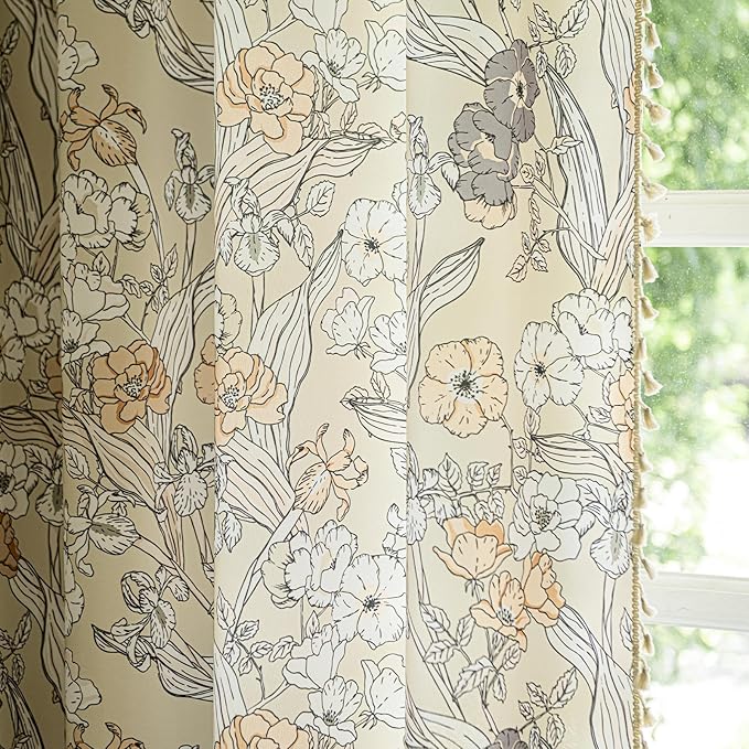 ENJOYBRIDAL Floral Curtains 96 Inches Long 2 Panels Bedroom Farmhouse Drapes Semi Sheer Rod Pocket Living Room Boho Window Curtain Panels Cottage Core Cute Vintage Rustic Window Treatments