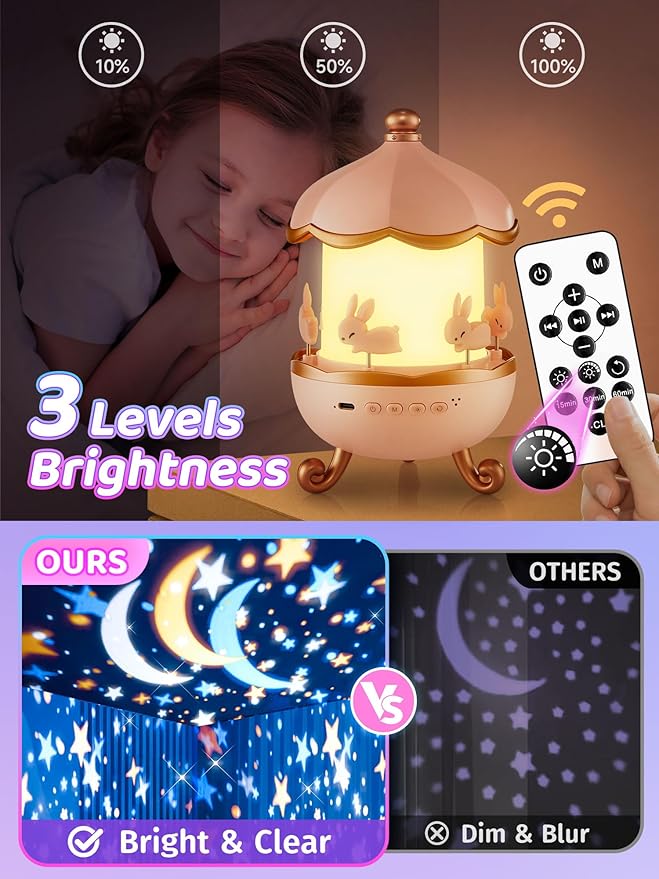 Carousel Night Light for Kids, 15 Music+15 Films+315 Colors Star Projector for Kids Night Light Projector,360°+Remote+1200mah Star Lights for Ceiling,Unicorn Toys for Girls Room Decor Christmas Gifts