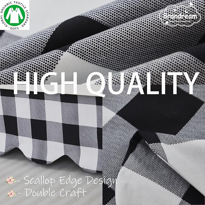Brandream Scallop Edge Crib Skirt, Baby Boy Girl Gender Neutral Crib Skirt Toddler Bedskirt Farmhouse Chic Nursery Crib Bed Skirt, Boho Bohemian Solid Black White Plaid Buffalo Check bedskirt