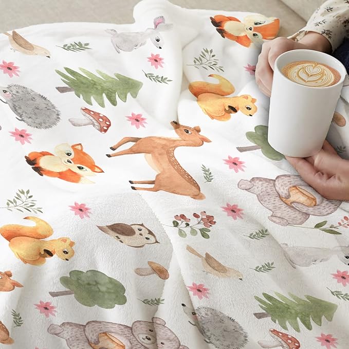 Thuswarm Cute Animals in The Woodland Flannel Blanket for Autumn Winter Gifts Warm Cozy Soft Funny Print Throw for Bed Couch Sofa 40”×30” XSmall for Pets