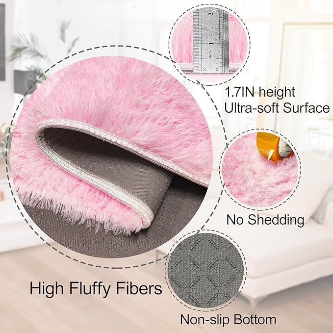 8x10 Pink Area Rugs for Bedroom Girls Room, Tie-Dyed Fluffy Pink Rug for Bedroom Living Room Big Shag Carpet, Ultra Soft Plush Thick Furry Rug Non Slip for Girls Kids Nursery Room Dorm