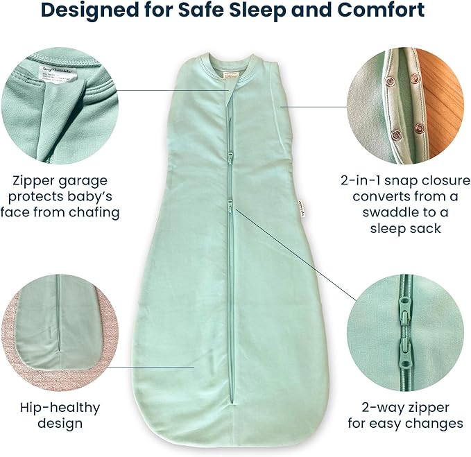 Tiny Twinkle Baby Sleep Sack 3-6 Months 1.0 TOG | Cotton & Elastane Wearable Blanket, Swaddle Transition Micro-Fleece, Machine Washable (Sage Checkers)