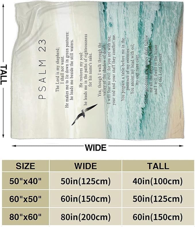 Christian Bible Psalm 23 Throw Blanket - Religious Verse Gifts and Decor for Girls, Women, Men, Kids, Adults - Soft Warm Cozy Fleece for Couch, Sofa, Bed 80"x60"