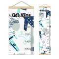 Personalized Kids Name Growth Chart Ruler for Wall Wood Frame Height Measure Chart 13.4x56 in Linen Hanging Height Growth Chart Airplane Collection Kids Room Decor