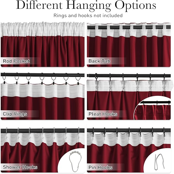 StangH Red Velvet Curtains 52x105 inches Long for Living Room, Thermal Insulated Room Darkening Drapes for Bedroom Home Theater, Christmas Decor Back Tab, 2 Panels