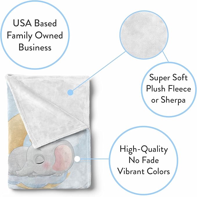 Personalized Baby Blankets with Name | Custom Elephant Baby Blanket for Boys and Baby Girls | Unisex Warm Soft Fleece Swaddle Blanket Minky | (Elephant, Fleece 60"x80")