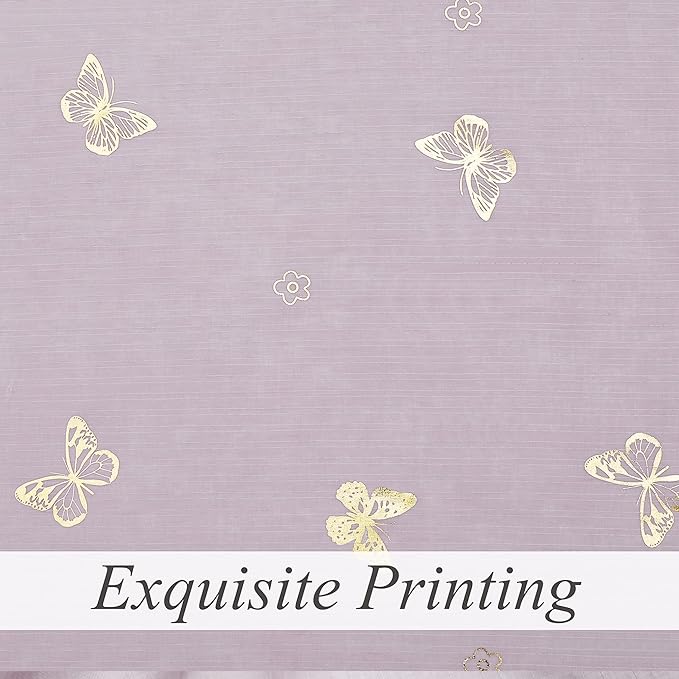 Jubilantex Butterfly Sheer Curtain Panels for Baby Girls Bedroom, Toddler Gold Print Linen Rod Pocket Voile Drapes 84 Inch for Kids Room Living Room, Lavender/Lilac Purple, 2 Panels