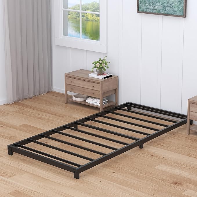 4 Inch Twin XL Bed Frames Low Profile, XL Twin Bed Frame No Box Spring Needed, Heavy Duty Metal, Easy Assembly, Black