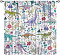 Dinosaur Curtains Cartoon Cool Funny Dino Tropical Plant Leaves Flowers Aesthetics Art Print for Kids Boys Bedroom Living Room Rod Pocket Decoration Window Drapes 2 Panels W26xL84in