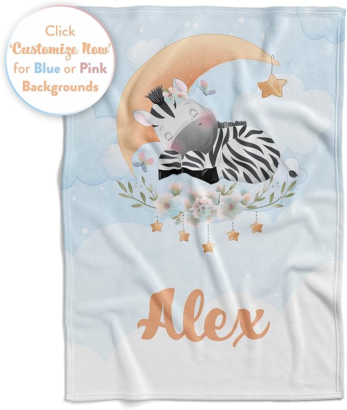 Personalized Baby Blankets with Name | Custom Zebra Baby Blanket for Boys and Baby Girls | Unisex Warm Soft Fleece Swaddle Blanket Minky | (Zebra, Fleece 60"x80")