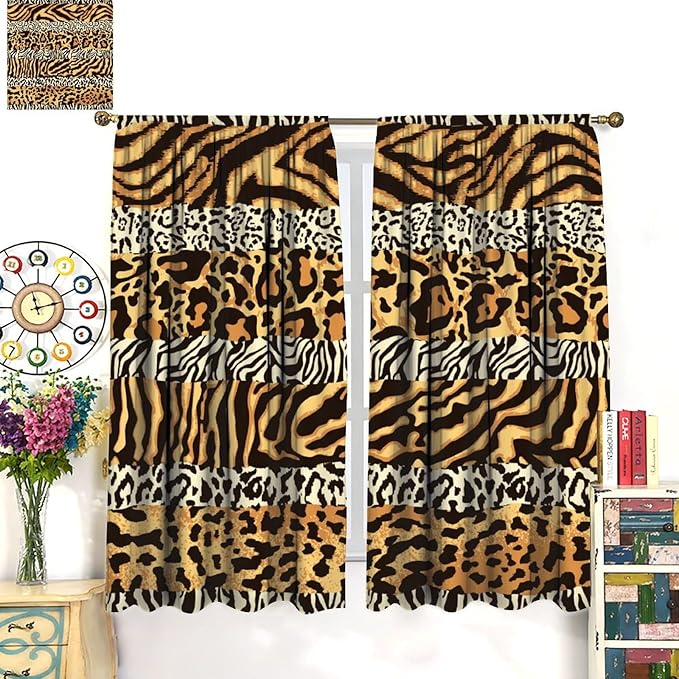 Leopard Print Blackout Curtains, Wild Animals Print African Tropical Skins Window Treatments for Bedroom Living Room 42" W X 54" L