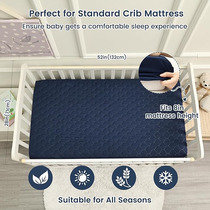 david's kids 2 Pack 52''x28'' Waterproof Crib Mattress Protector Pad Cover Stretch up to 8", Fitted Standard Crib and Toddler Mattresses, Soft and Breathable for Boys Girls, Navy Blue & Sage Green