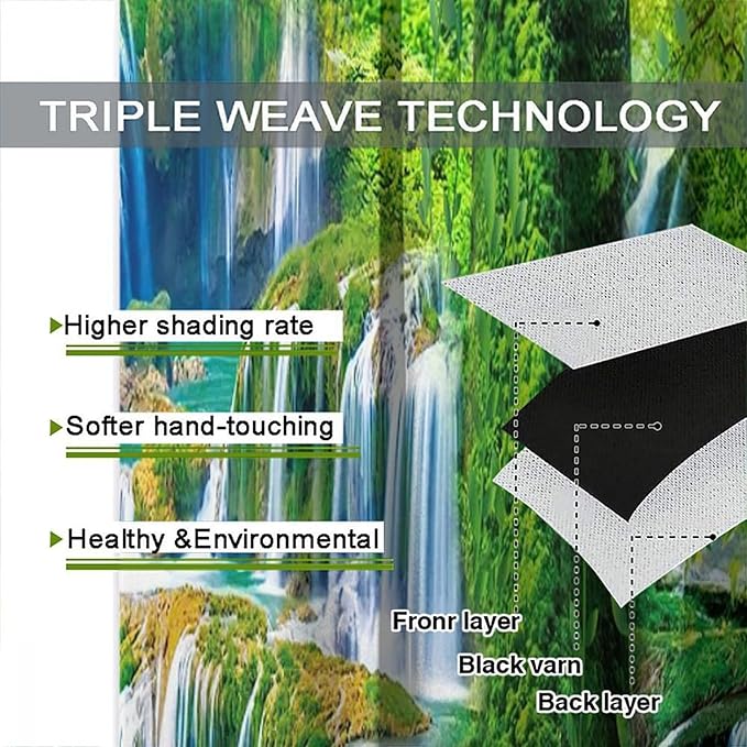 Jungle Nature Blackout Window Curtains, Trees Scenic Waterfall and River Spring Pattern Print Window Drapes, for Living Room Bedroom 42x45in 2 Panels