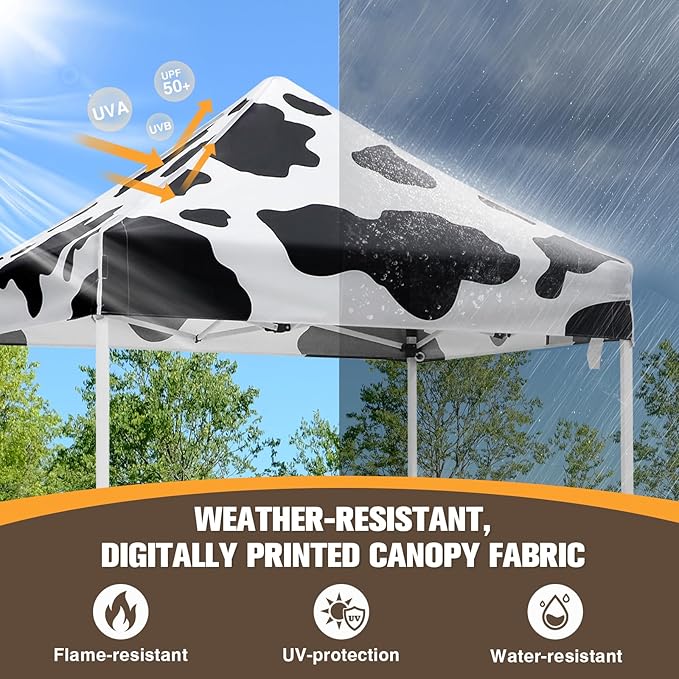 EAGLE PEAK 5x5 Pop Up Canopy Tent Instant Outdoor Canopy Easy Set-up Straight Leg Folding Shelter, Cow Print