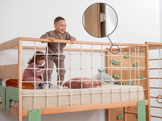 2-in-1 Bunk Bed with Desk and Toddler Jungle Gym Indoor for Home Activities, Made in Europe 75 x 38 Bunkbed with Storage Baskets, 3 Colors Space Saving Montessori Floor Bed Combined with Jungle Gym