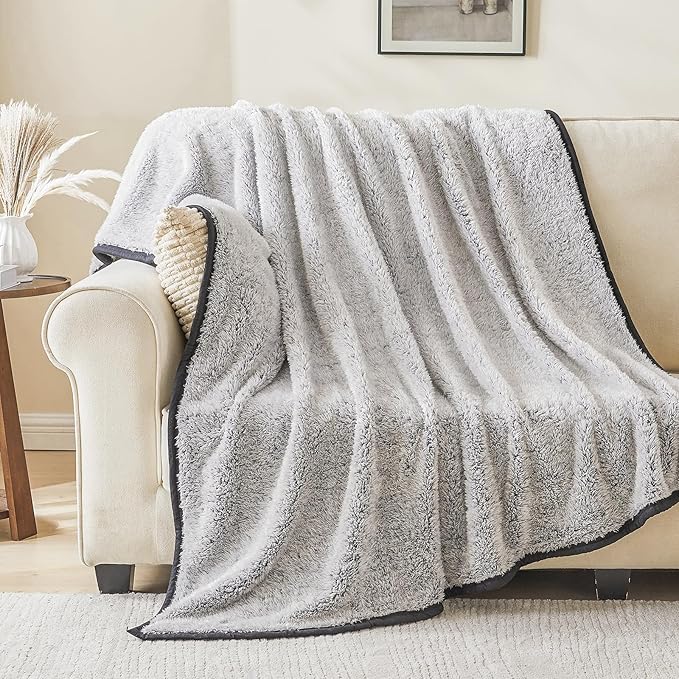 EMME Soft Sherpa Fleece Blanket Reversible Plush Fluffy Large Blanket, Light Weight Warm Decorative Boho Blanket Cover for Sofa, Couch, Bedroom,Travel(Black,108"x90")