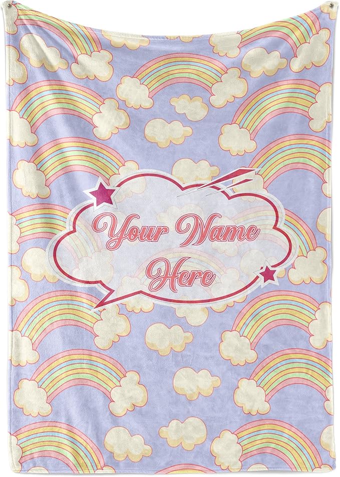 Personalized Rainbow Blanket for Girls | Kids Rainbow Unicorn | Custom Plush Fuzzy Rainbow for Toddler | Customized Little Girl Throw Blankets | Girl Sofa Bed Birthday | Fleece 30x40