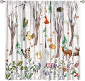 Forest Animal Kids Curtains, Watercolor Cartoon Window Treatments, Cute Animal Floral Girl Toddler Home Bedroom Living Room Drapes 42x54 Inch