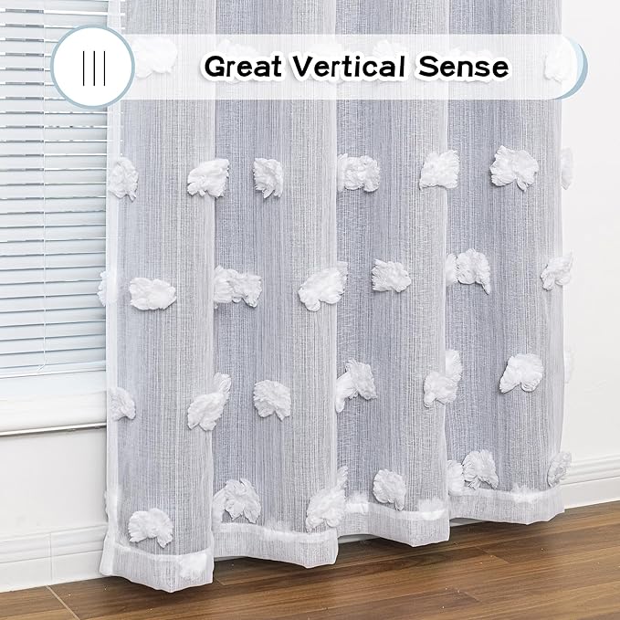 MYSKY HOME Blue Living Room Curtains Kids Curtains for Boys Bedroom 84 Inches Long Double Layer Curtains Room Darkening Grommet White Pom Pom Sheer Blackout Curtains Dusty Blue 52 x 84 Inch 2 Panels