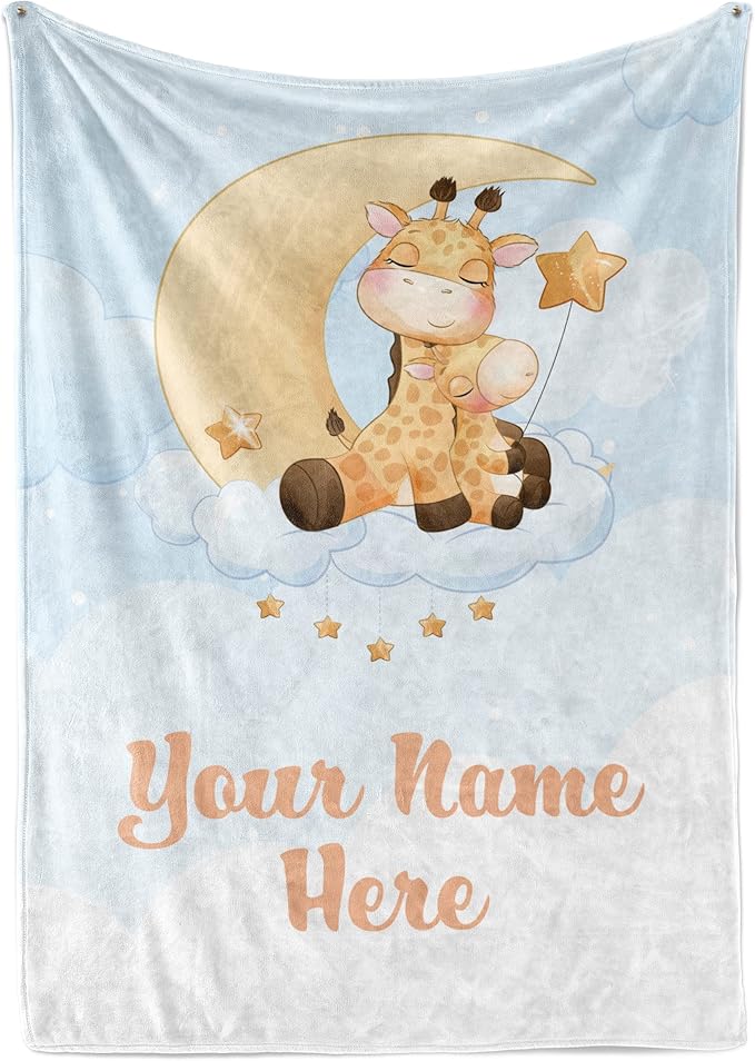 Custom Baby Blankets with Name | Personalized Giraffe Newborn Blanket for Baby Girl and Baby Boy | Unisex Warm Soft Sherpa Swaddle Blanket Minky | (Giraffe, Sherpa 50"x60")