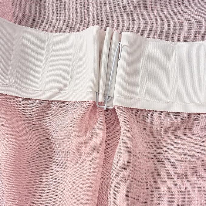 Blush Pink Sheer Curtains 84 Inches Long, Linen Look Textured Light Filtering Drapes for Girls Room Decor, Light Pink Transparent Window Treatments, Pinch Pleat Curtain with Hooks