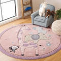 SAFAVIEH Carousel Kids Collection Area Rug - 8' Round, Blush Pink, Geometric Design, Ideal for High Traffic Areas in Living Room, Bedroom, Dining (CRK120U)