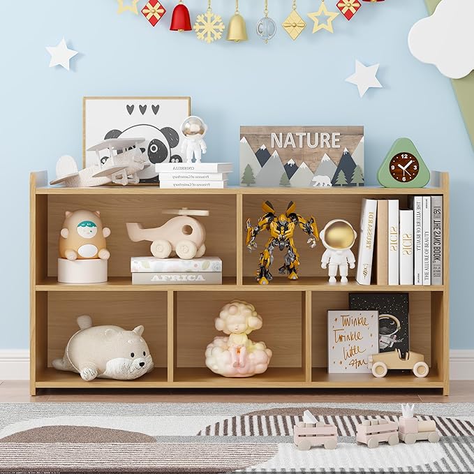 Kids Book Shelf Set of 2, 5 Cubes Storage Organizer Montessori Shelf, Wooden Kids Bookcase, Toy Storage Organizer for Children, Toddler Bookshelf Cube Shelf for Kid’s Room, Classroom