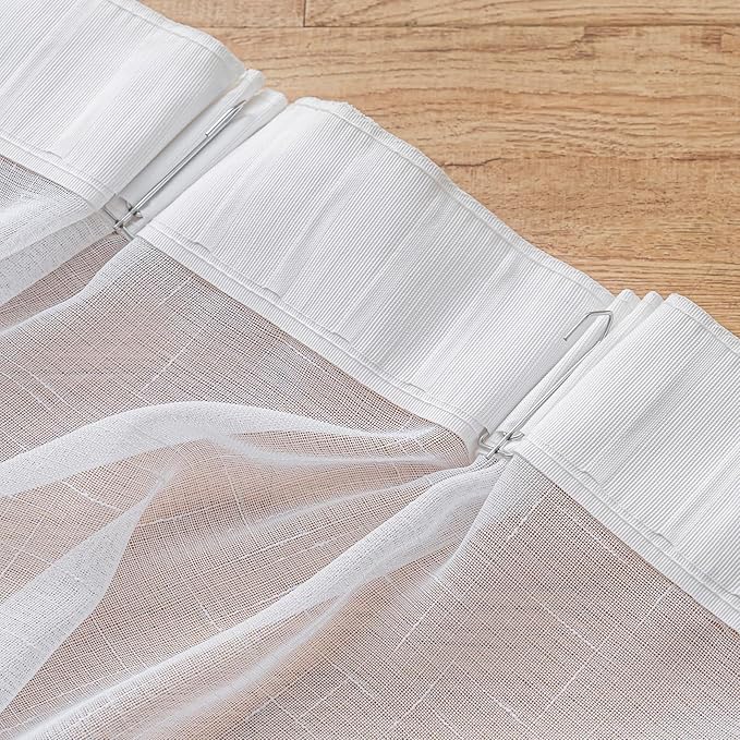 White Sheer Curtains 132 Inch Extra Long 1 Panel, Thin Textured Linen Look Drapes for Living Room, Rustic See Through Window Treatments Decor, Wide Floor to Ceiling Pinch Pleat Curtain
