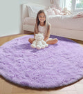 ONASAR Light Purple Round Area Rug 4ft, Soft Bedroom Circle Rugs Floor Mats for Kids Girls Teen Room, Cute Fluffy Plush Shaggy Carpet for Baby Nursery Living Room Playroom Dorm Home Decor