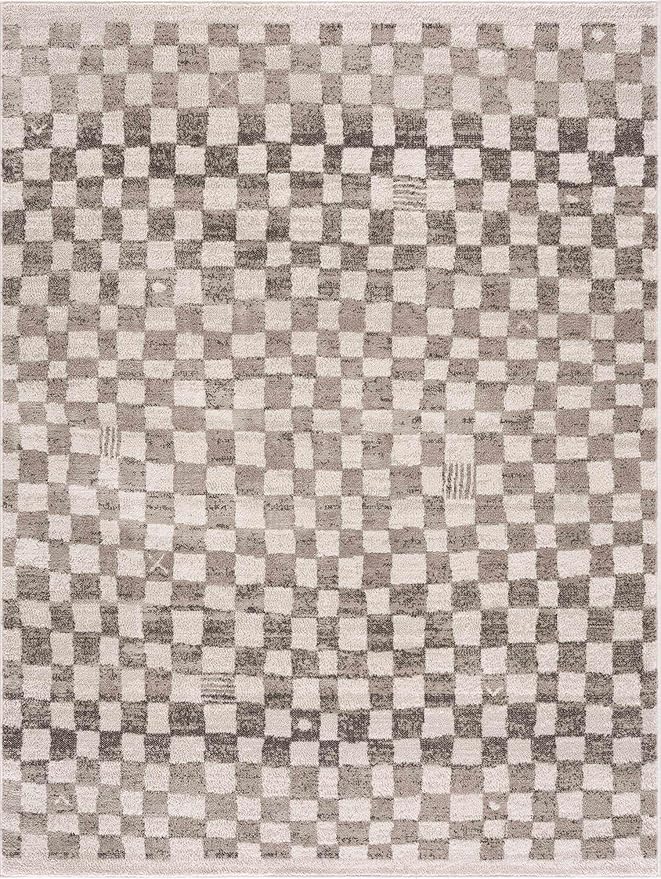 Hauteloom Pertek Modern Checkered Area Rug - Modern Geometric Carpet for Living Room, Kids Room, Nursery - Bohemian Boho Carpet - Cream, Beige, Tan - 2'7" x 4'